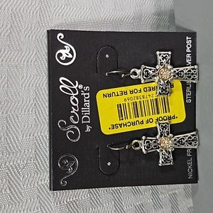 Cross Earrings Scroll by Dillard's New with tags Silver tone with gold detail